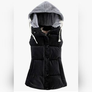 YEOKOU WOMANS SLIM SLEEVELESS QUILTED REMOVABLE HOODED WINTER PUFFEE VEST